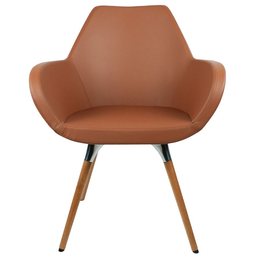 Profim FAN 10 HW mit Holzbeinen Eiche - Bezug Premiumleder cognacbraun - Front