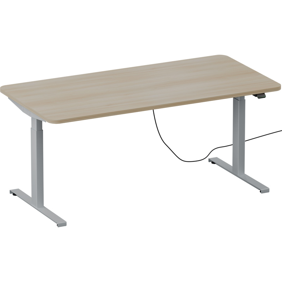 Schreibtisch NewWORK elektrisch höhenverstellbar - Gestell silber - Platte Lakeland  Akazie