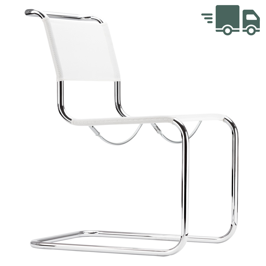 THONET Stahlrohr-Freischwinger S 33 N Sitz und Rücken Netzbespannung weiß - Gestell chrom