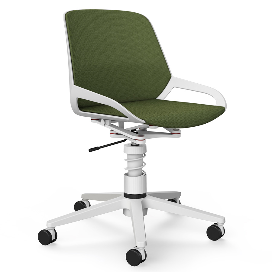 Aeris Numo Task mit Federbein weiß - Fußkreuz mit Rollen - Sitz- u. Rückenpolster Cura farngrün