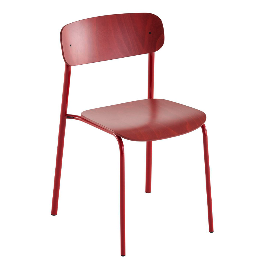 THONET S 243 Stahlrohrstuhl | Buche rostrot gebeizt | Gestell tomatenrot