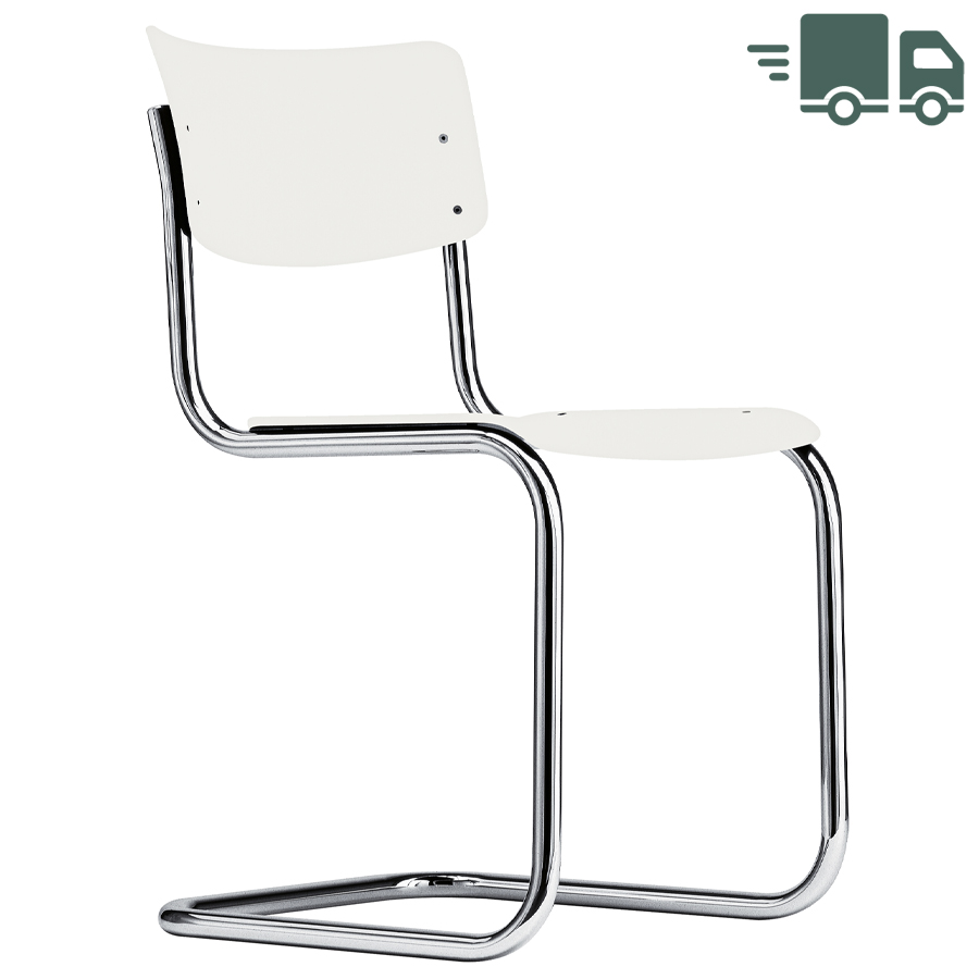 THONET Stahlrohr-Freischwinger S 43 weiß decklackiert - Gestell verchromt
