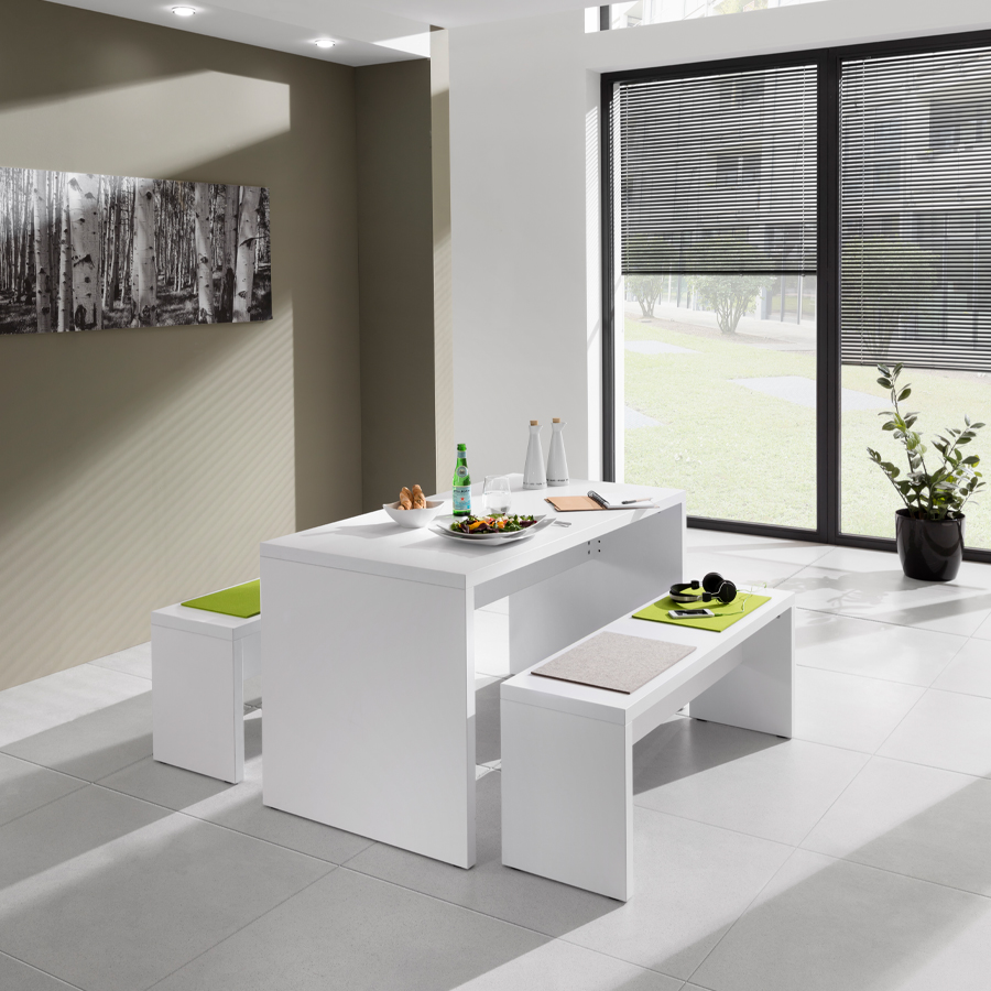 Wangentisch COSY 130 x 68 cm mit 2 Sitzbänken in Weiß