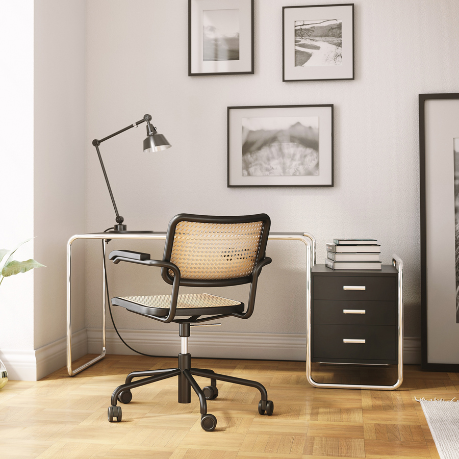 THONET Stahlrohr Schreibtisch S 285/1 Esche gebeizt schwarz - Gestell verchromt