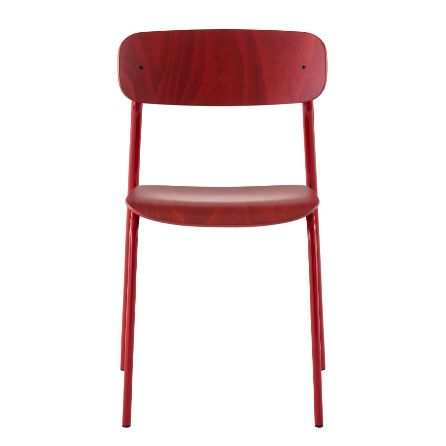 THONET S 243 Stahlrohrstuhl | Buche rostrot gebeizt | Gestell tomatenrot | Frontansicht