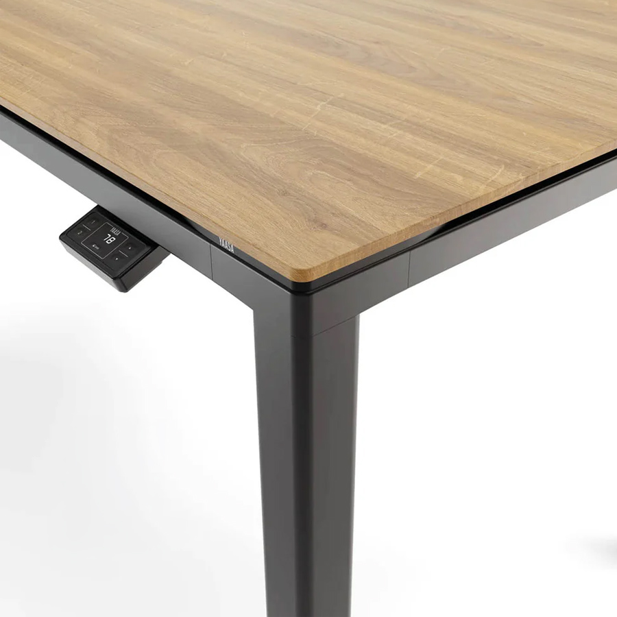 Yaasa Desk Four Tisch Gestell schwarz, Tischplatte Eiche natur, Bedienelement ausklappbar