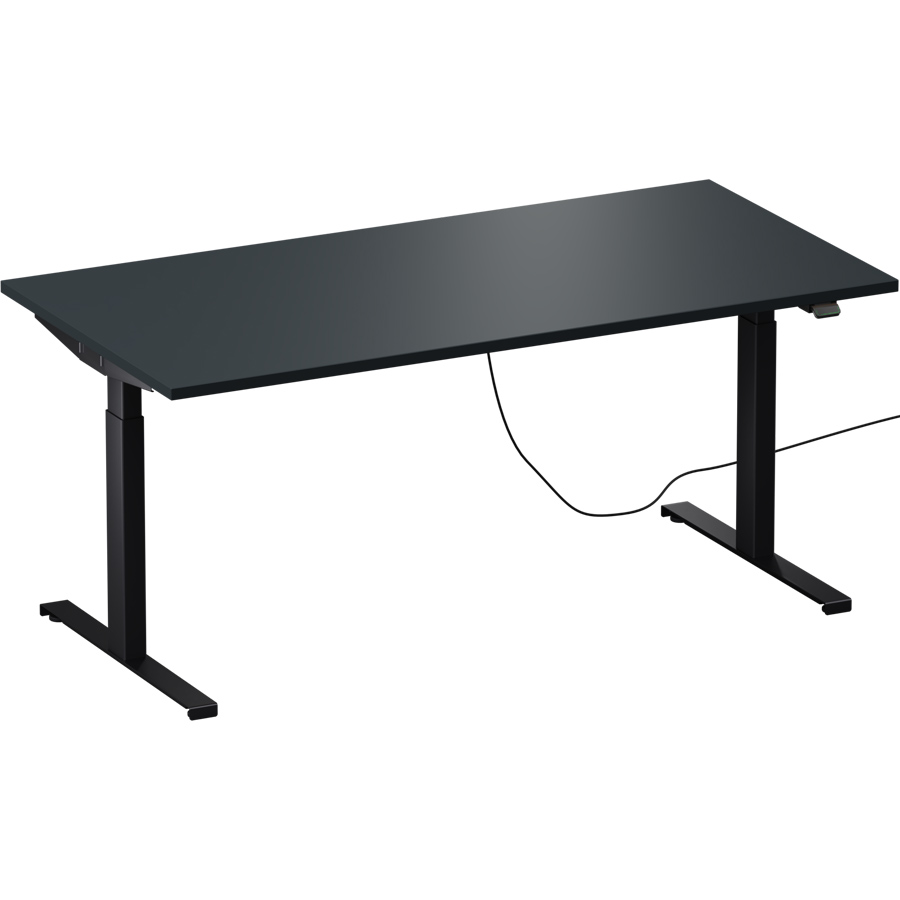 Schreibtisch NewWORK  elektrisch höhenverstellbar - Gestell schwarz - Platte Vulkanschwarz