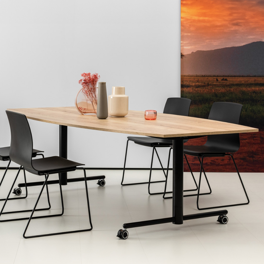 Bosse TC Konferenztisch | Black Edition | Platte Eiche hell | Rollen