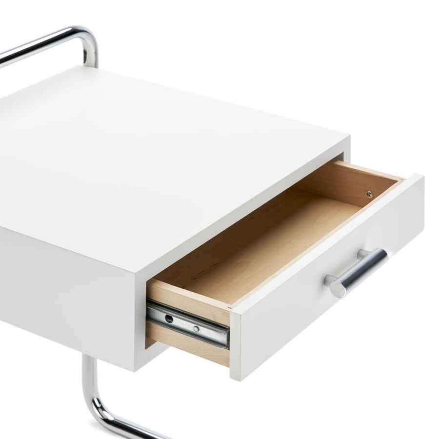 THONET B 117 Beistelltisch mit Schublade | Ausführung weiß Nahaufnahme