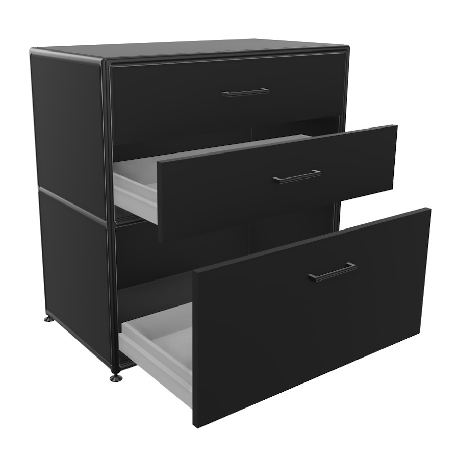 Bosse Regal Black Edition Höhe 2 OH  Breite 80 cm in Melamin Schwarz mit Schüben offen