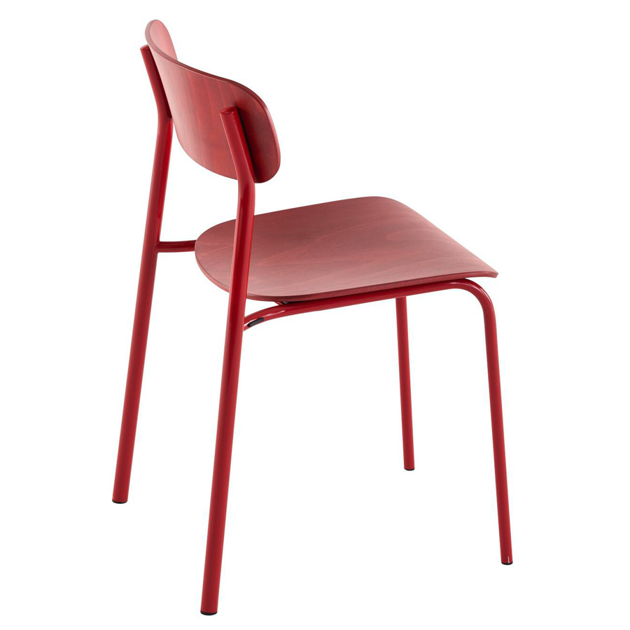 THONET S 243 Stahlrohrstuhl | Buche rostrot gebeizt | Gestell tomatenrot | Rückansicht seitlich