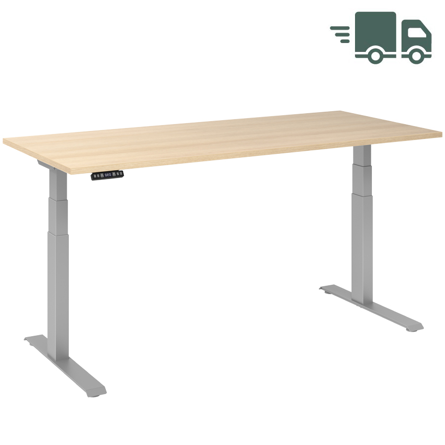 RWH RAPID Schreibtisch elektrisch verstellbar - Tischplatte Eiche - Gestell silber - 180 cm Breite