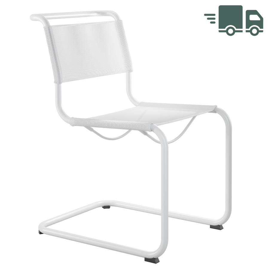THONET Stahlrohr-Freischwinger S 33 N Outdoor - Netzbespannung und Gestell weiß