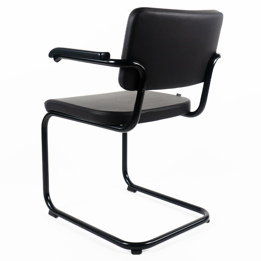 THONET Stahlrohr-Freischwinger S 64 PV Polstersitz Nappa Naturleder schwarz mit Armlehnen