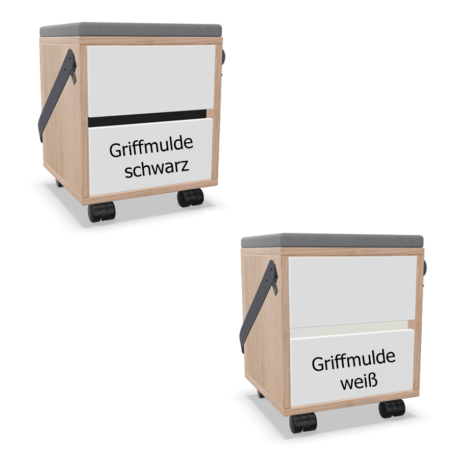 Palmberg Rollcontainer/Sitzhocker FIFFI weiß - Übersicht Griffmulde