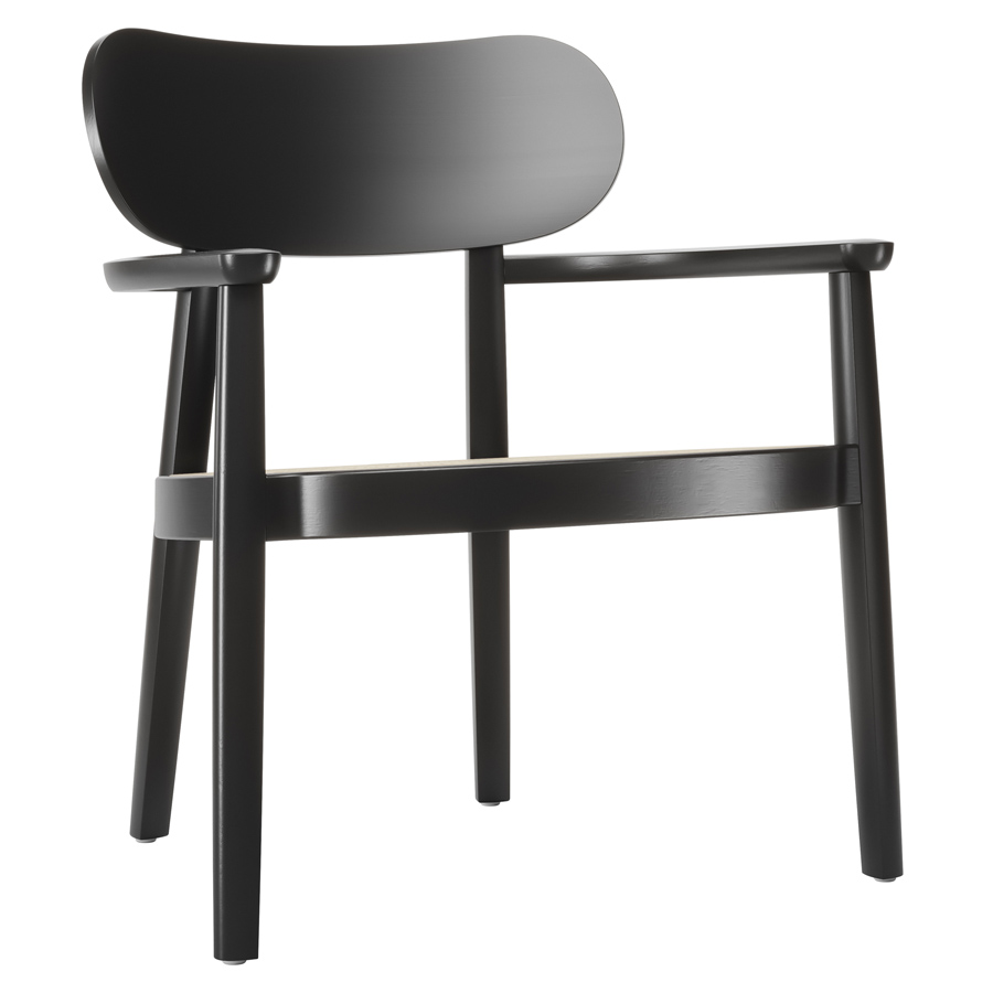 THONET 119 F Holzstuhl mit Armlehnen u. Rohrgeflecht-Sitz Buche gebeizt schwarz - Frontansicht