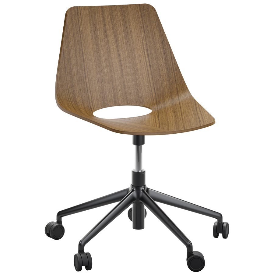THONET S 661 DR Formholz-Stuhl - Fußkreuz mit Rollen - Edelholz Nussbaum - Gestell schwarz matt