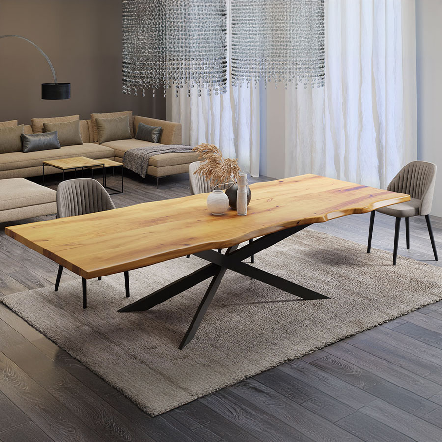 Trebord Tisch Avangard, Standard X Gestell in RAL 9005 schwarz, Tischplatte Eiche