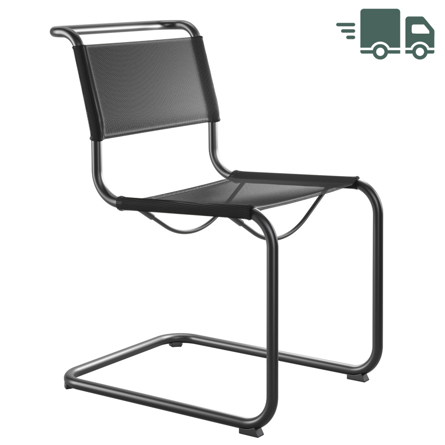 THONET Stahlrohr-Freischwinger S 33 N Outdoor - Netzbespannung und Gestell schwarz