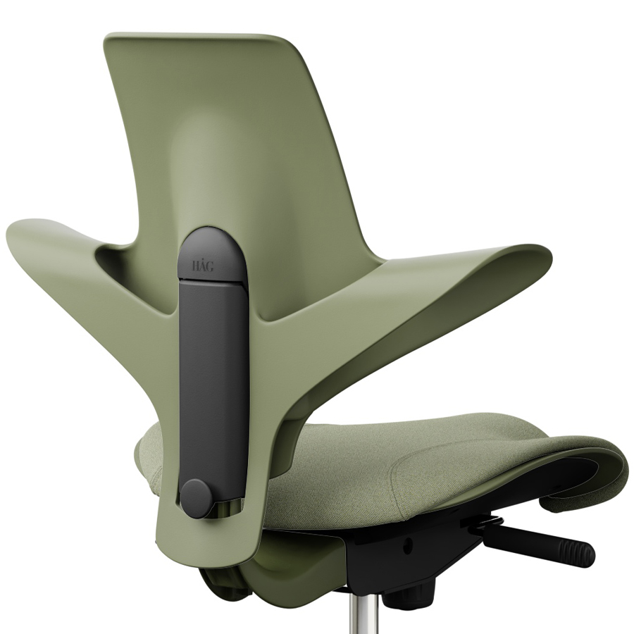 HAG Capisco Puls 8020 | Schale Moss | Bezug Capture Grün-Grau | Nahaufnahme Rückseite