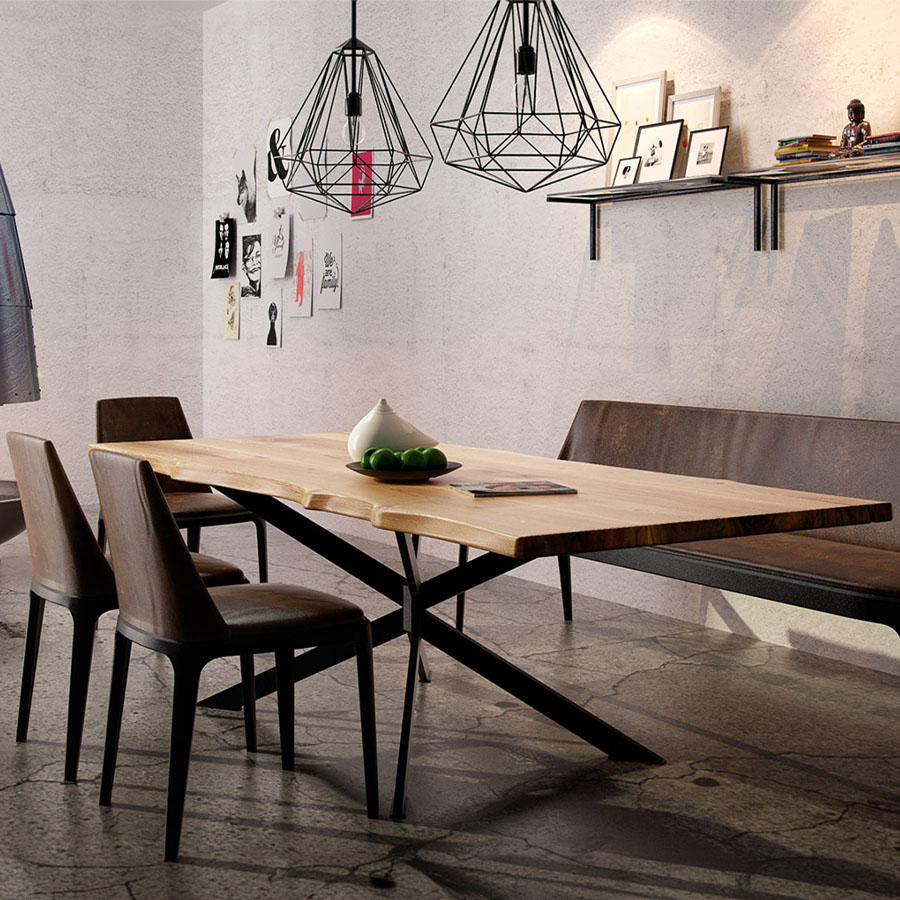 Trebord Tisch Avangard, Standard X Gestell in RAL 9005 schwarz, Tischplatte Eiche