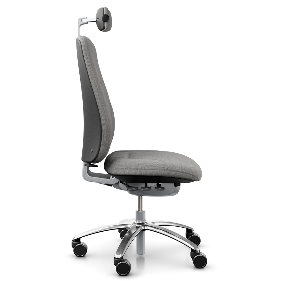 rh Logik 220 silver | Nackenstütze | Bezug Cura grau | Fußkreuz Alu poliert | Seite