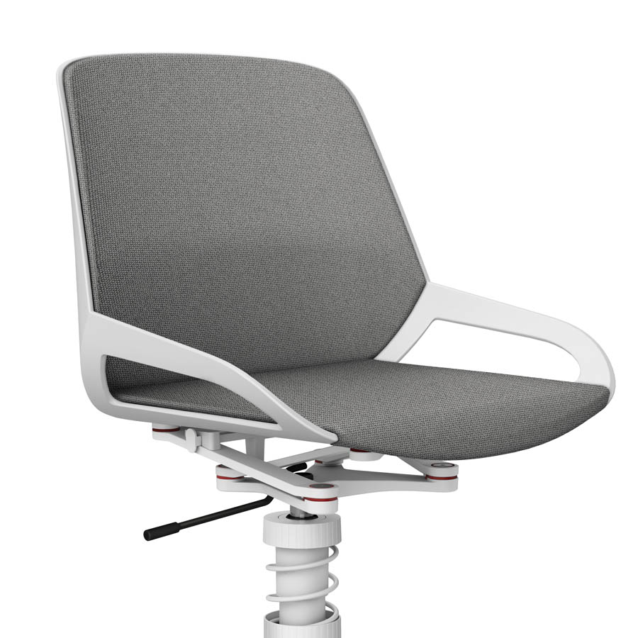 Aeris Numo Task mit Federbein weiß - Fußkreuz mit Rollen - Sitz- u. Rückenpolster Cura grau - Nahaufnahme