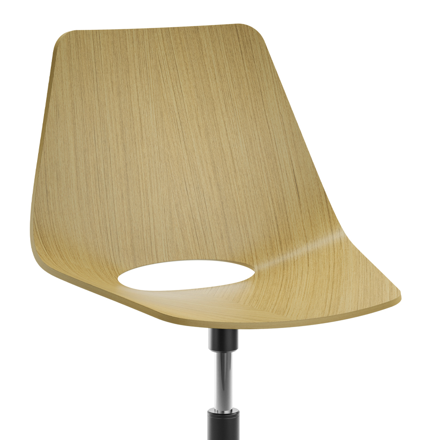 THONET S 661 DR Formholz-Stuhl - Fußkreuz mit Rollen - Edelholz Eiche - Gestell poliert - Nahaufnahme