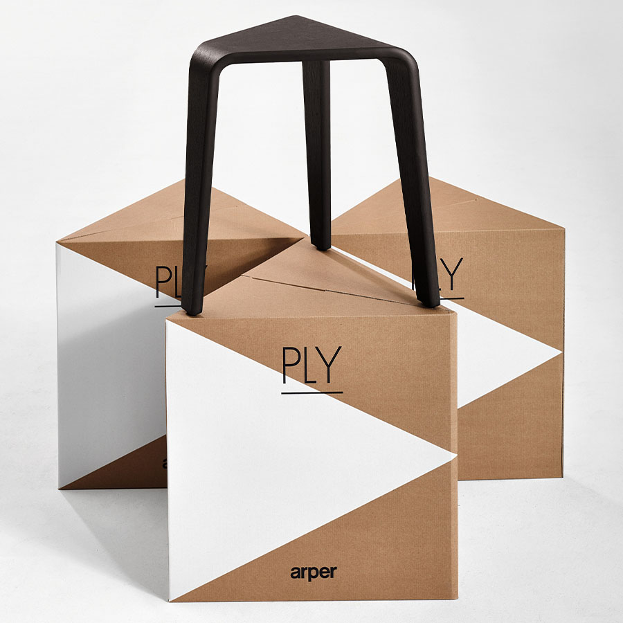 Arper Ply Hocker Höhe 44 cm in Eiche schwarz