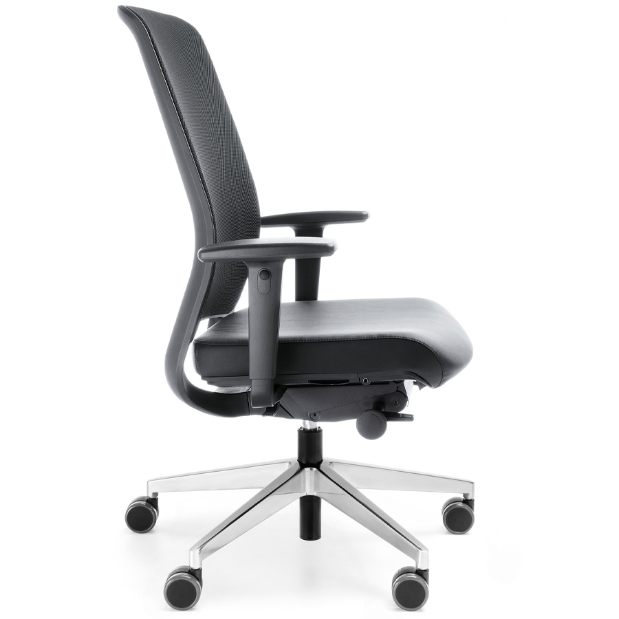 Profim Veris Net Netzrücken schwarz - Sitzbezug Next NX-16 schwarz - Alufußkreuz poliert - Seite