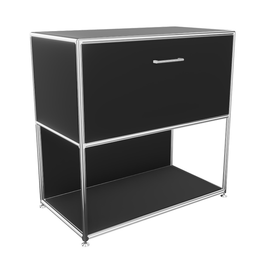 Bosse Lowboard Chrom Höhe 2 OH Breite 80 cm  in Melamin Schwarz unten offen mit Klappe