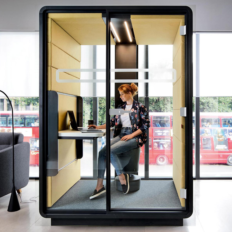 Hushoffice Hushwork.sit&stand Akustikbox konfigurierbar in Wool Mustard