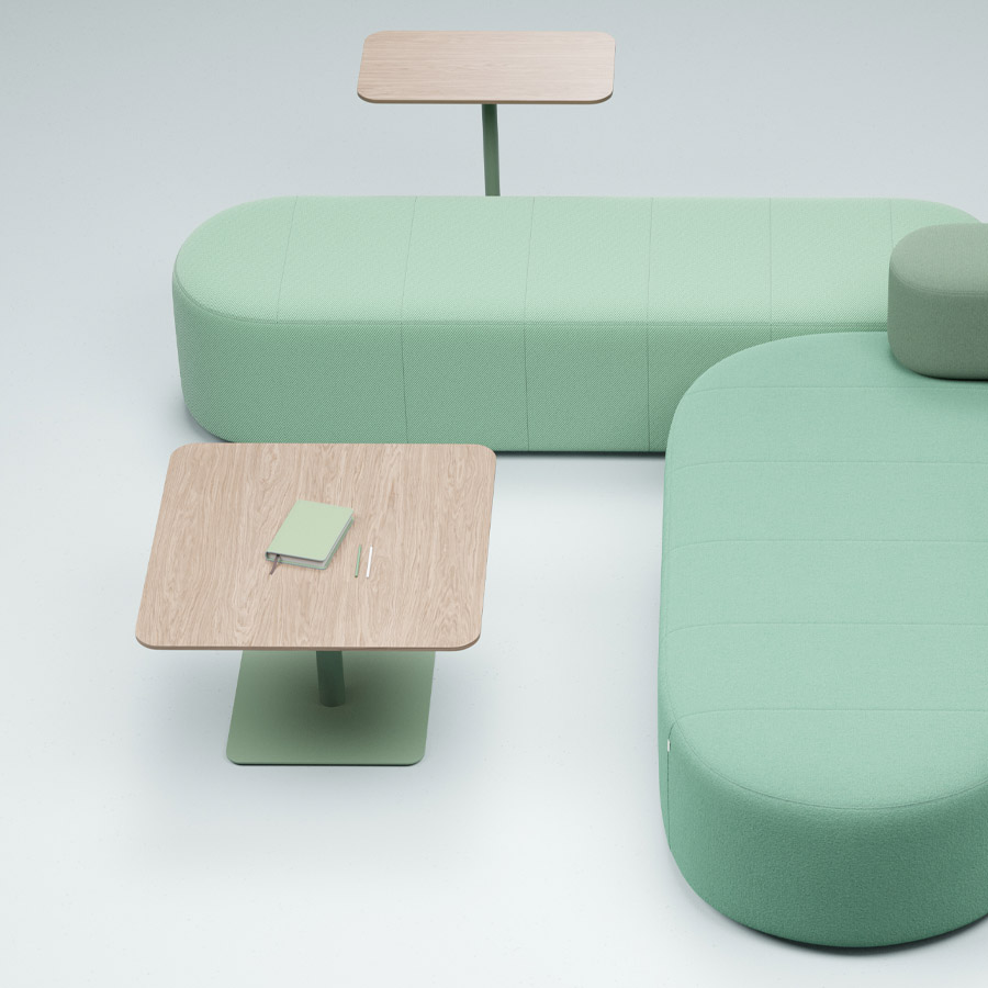 Profim Revo Couchtisch C75 Platte Furnier Esche NA Gestell RAL6021 grün