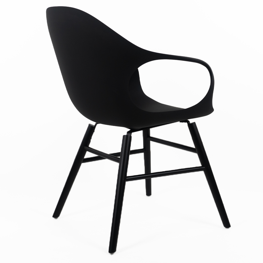 Kristalia ELEPHANT Stuhl mit Holzgestell Eiche schwarz Sitzschale schwarz - Ansicht schräg hinten