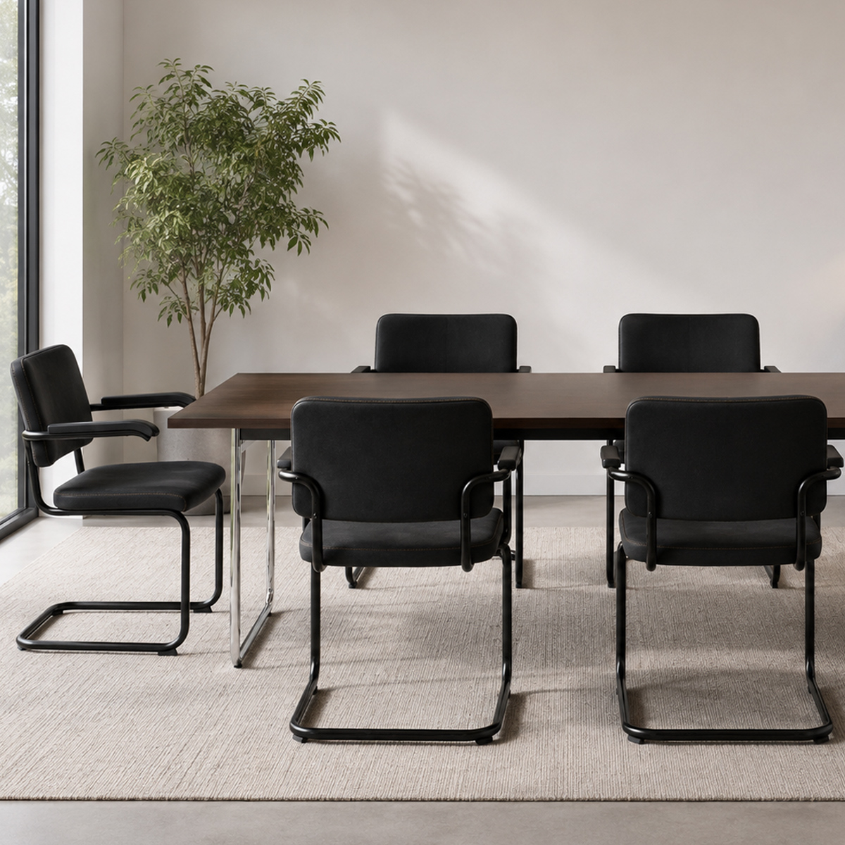 Thonet Freischwinger S 64 PV gepolstert mit Nubukleder schwarz