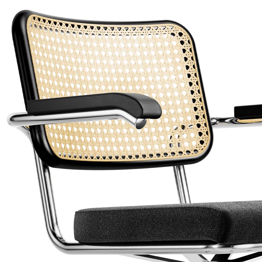 THONET Drehsessel S 64 VDR Atelier mit Armlehnen - Sitz gepolstert - Gestell verchromt - Nahaufnahme