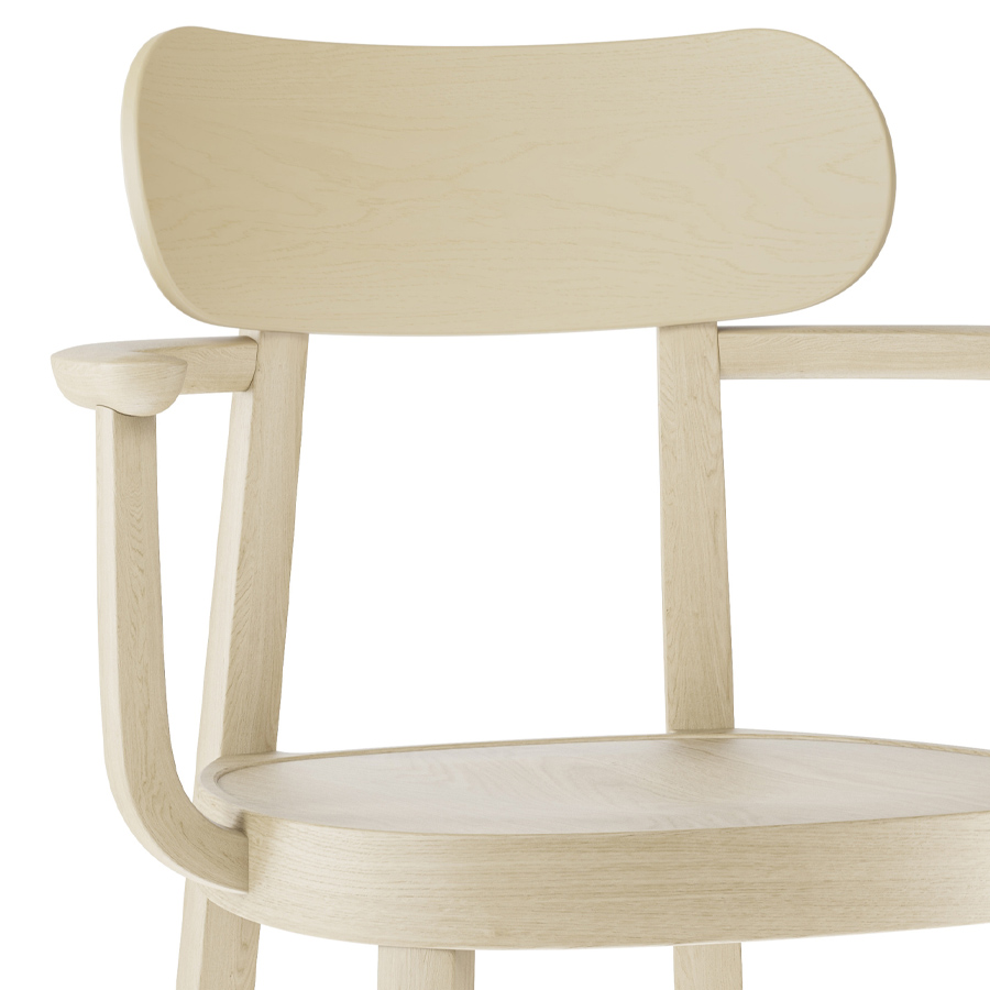 THONET 118 MF Holzstuhl mit Muldensitz u. Armlehnen Buche gebeizt aufgehellt - Nahaufnahme
