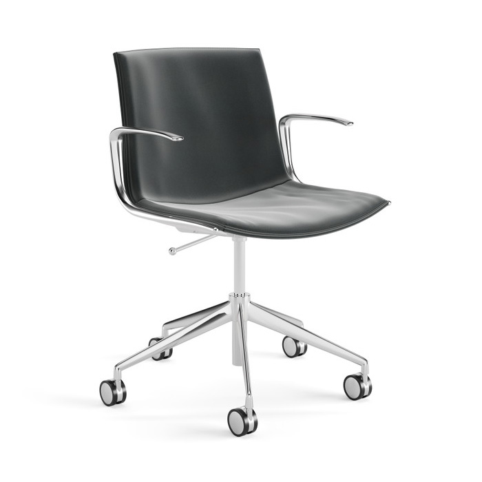 Arper CATIFA Up 6207 Leder schwarz mit Armlehnen und gestell Alu glänzend