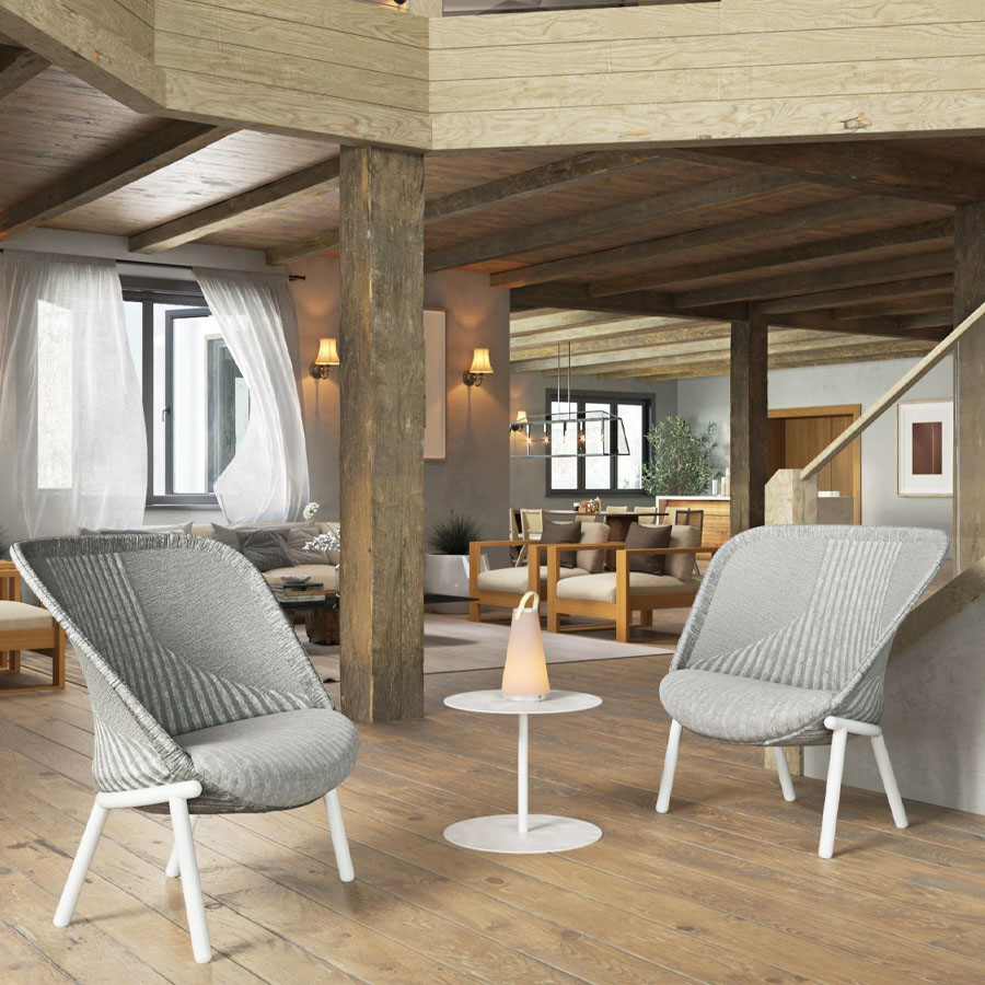 Haworth Cardigan Lounge | Strick grau | Gestell weiß