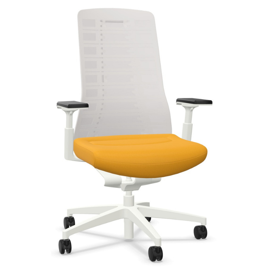 Interstuhl PUREis3 PU213 Bürostuhl weiß mit Netzrücken Farbe maisgelb 3D-Armlehnen