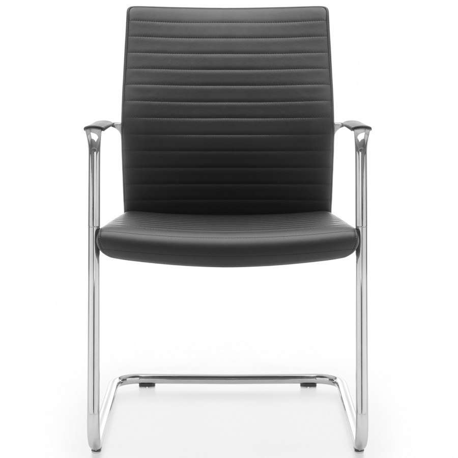 Profim MyTurn 21VN Freischwinger Bezug Leder Premium schwarz, mit Steppung auf Sitz und Lehne, mit Armauflage in Leder schwarz