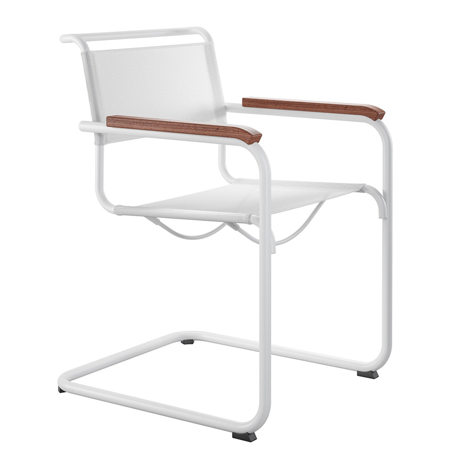 Thonet S 34 N Gartenstuhl weiß mit Armlehnen mit Auflage Irokko geölt