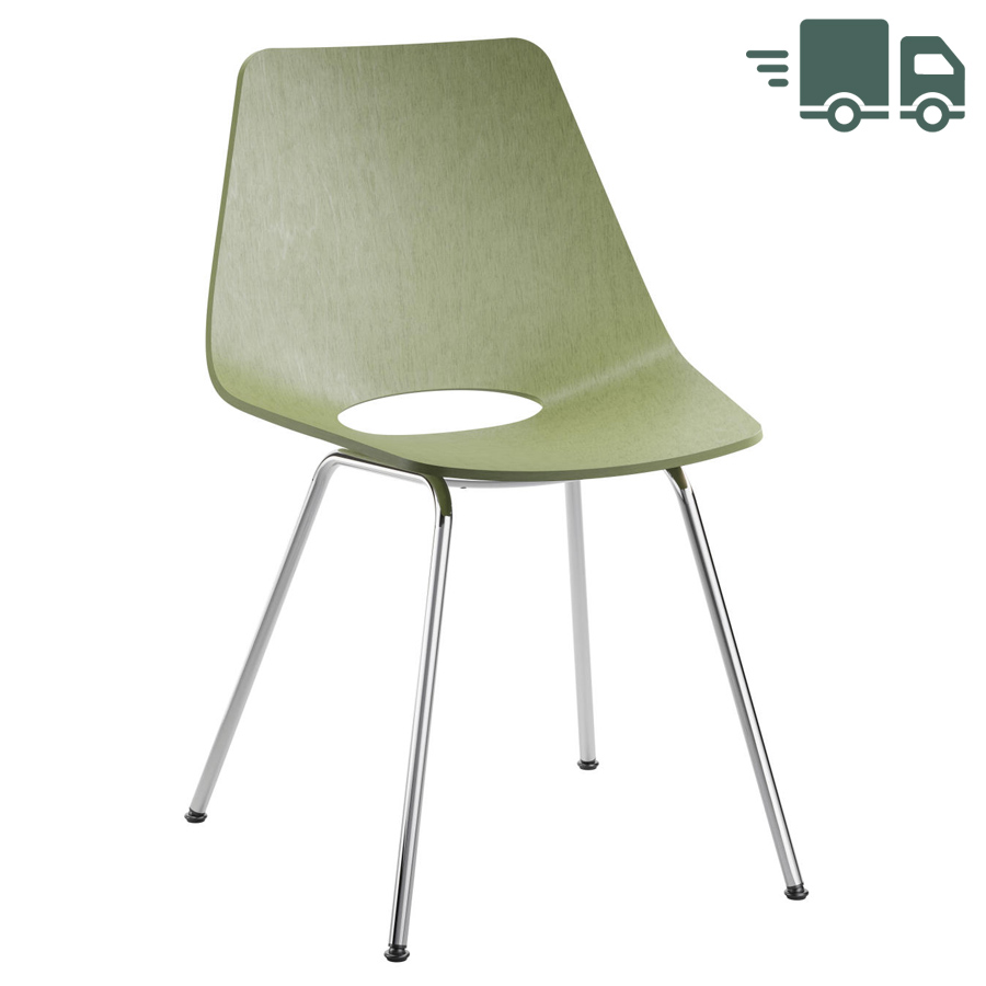 THONET S 661 Stahlrohrstuhl Buche olivgrün - Gestell chrom