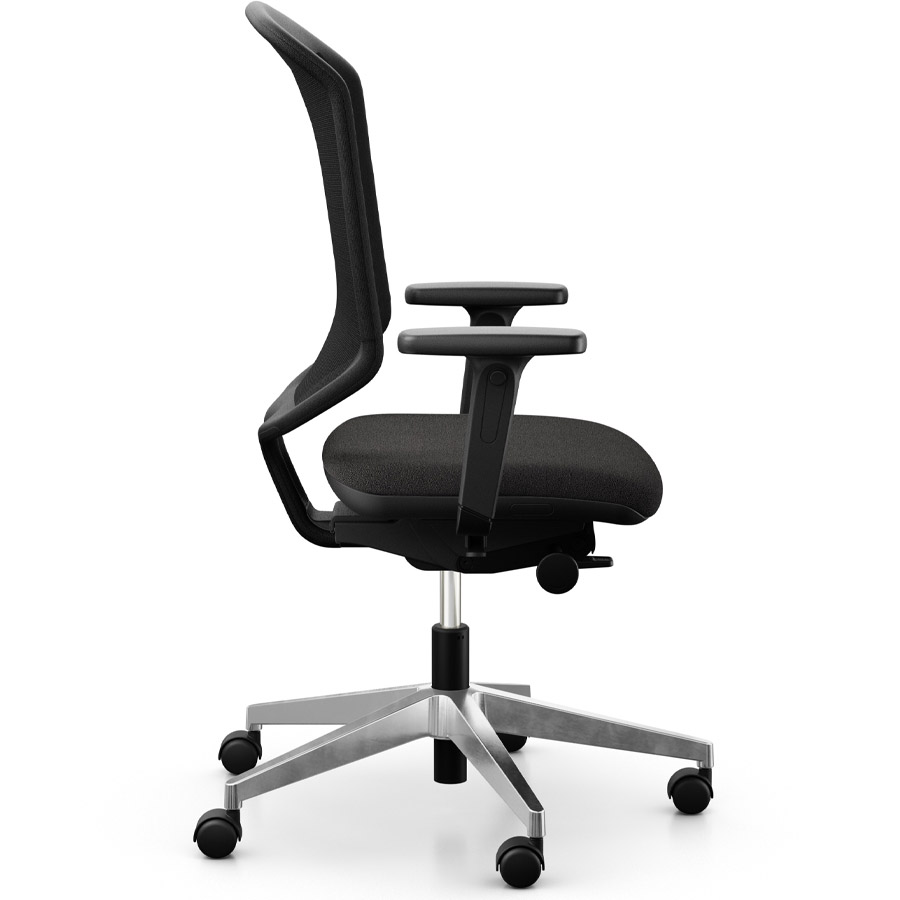 Giroflex 434 mit Armlehnen schwarz und Aluminium-Fußkreuz - Seitenansicht