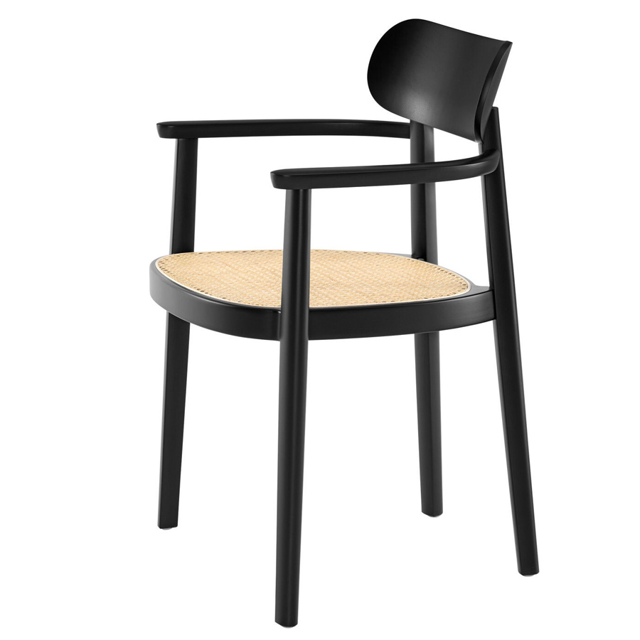 THONET 118 FV Holzstuhl mit Armlehnen | Rohrgeflecht-Sitz | Buche gebeizt schwarz | Seitenansicht