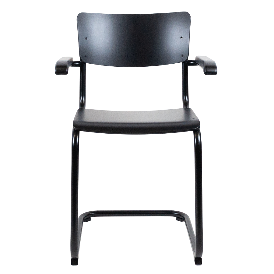 THONET Stahlrohr-Freischwinger S 43 F mit Armlehnen - Frontansicht