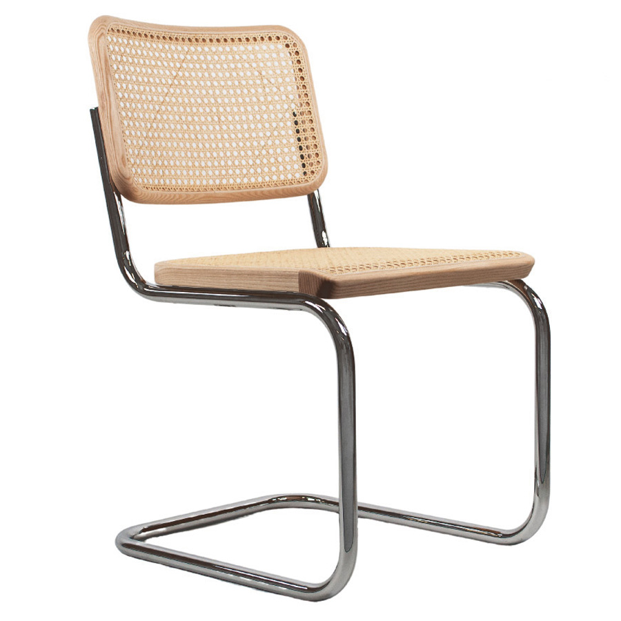 THONET Stahlrohr-Freischwinger S 32 Rohrgeflecht-Sitz Pure Materials Esche - Gestell verchromt