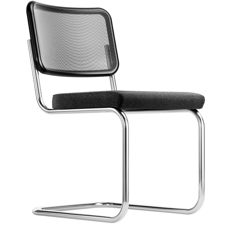 THONET Stahlrohr-Freischwinger S 32 SPVN Netzrücken, Sitz vollgepolstert - Gestell verchromt