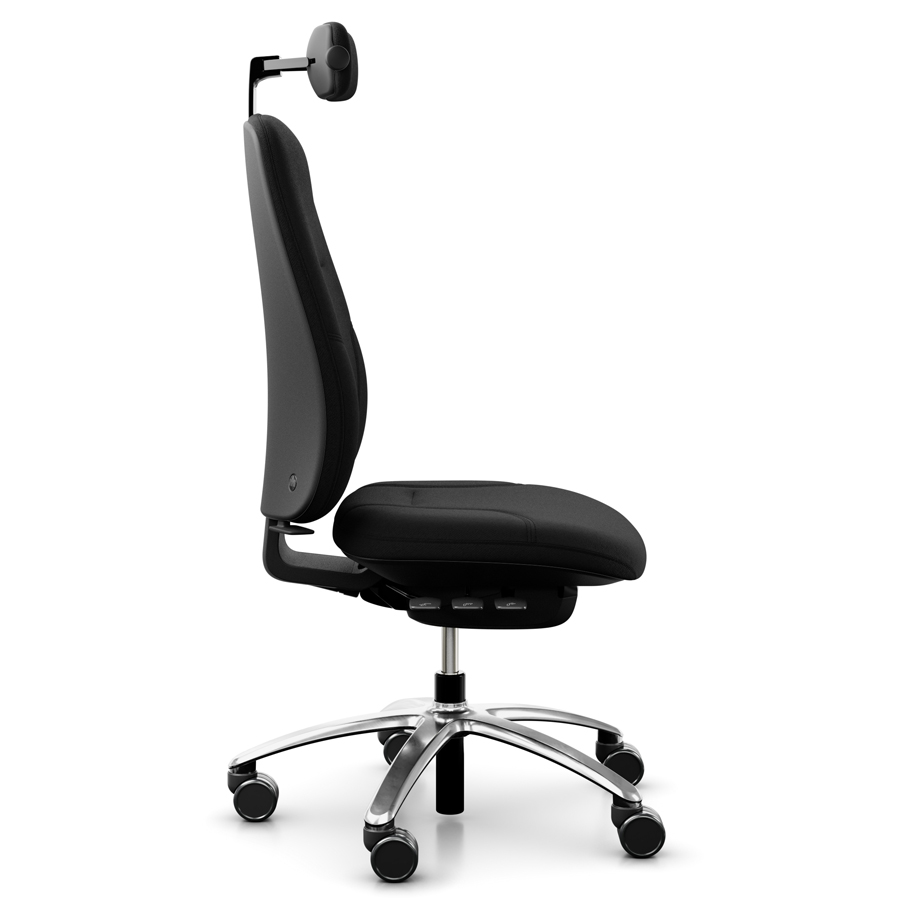 rh Logik 220 black | Bezug Cura schwarz | Fußkreuz Alu poliert