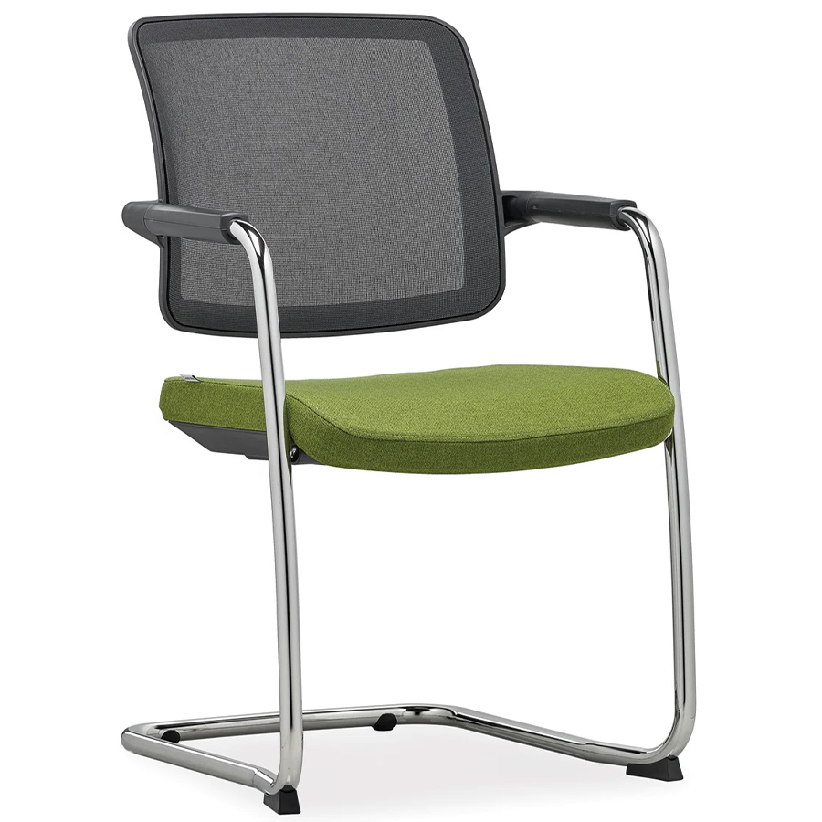 Rim FLEXi FX1161 Freischwinger Konferenzstuhl Kunststoffteile schwarz, Netzrücken anthrazit, Stoff Era 2046 grün, Gestell chrom